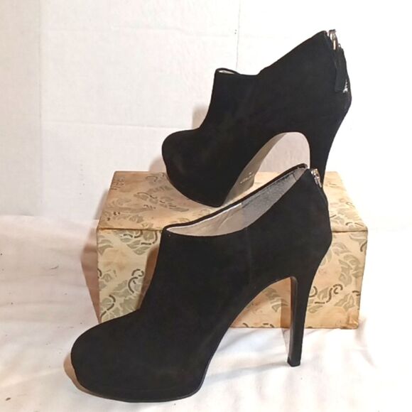 Nine West Heywire Black Leather Zipper Platform Stiletto Bootie  4" Heel… - Picture 2 of 10
